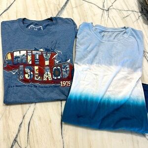 Men’s T-shirt’s size M (geek fuel amity island & lucky brand tie die blue)
